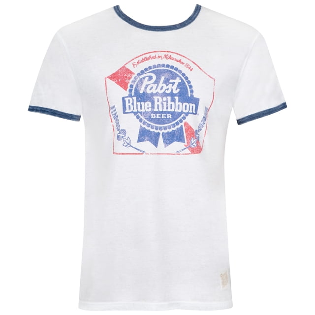 Pabst Blue Ribbon Men's White Navy Ringer T-Shirt-2XLarge