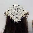 thumbnail image 3 of CXHEGBEJ Crochet Hair Bandanas Triangle Headscarf for Women Knit Bandana Headband Scarf Adjustable Long Tie-Back Boho Hair Scarf Vintage Head Kerchief Decorated Shell Tassel Black, 3 of 6