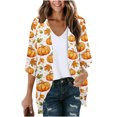 thumbnail image 2 of qolati Halloween Cardigan for Women 3/4 Sleeve Open Front Cardigans Jacket Holiday Fall Outwear Cute Ghost Pumpkin Graphic Cover Up Blouse Tops Orange L, 2 of 5