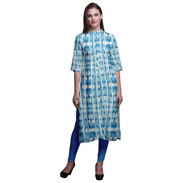 Bimba Robe Tunique Droite Imprimée à Boutons pour Femmes Kurti Grande