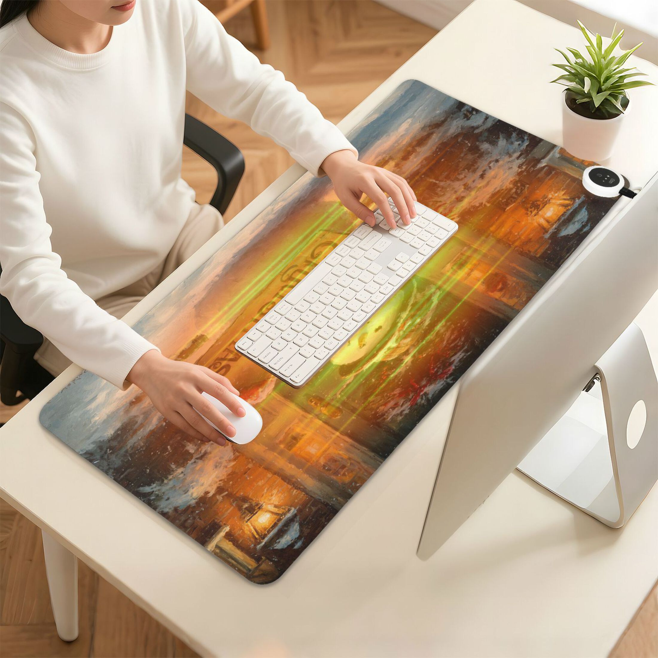 Wobogo Cute Snowman Heated Mouse Pad Extra-Large Desk Mat With 3 Heating Levels and 3-hour Auto Shut-Off Protection Ideal for Computer Keyboards Home Office Hand-warming Essential 31.5in × 13in