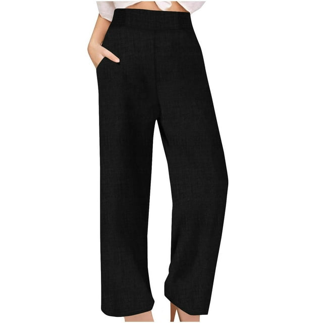 FNFYFH Clearance Ladies High Waist Linen Trousers Loose Fit Solid Color Long Pants