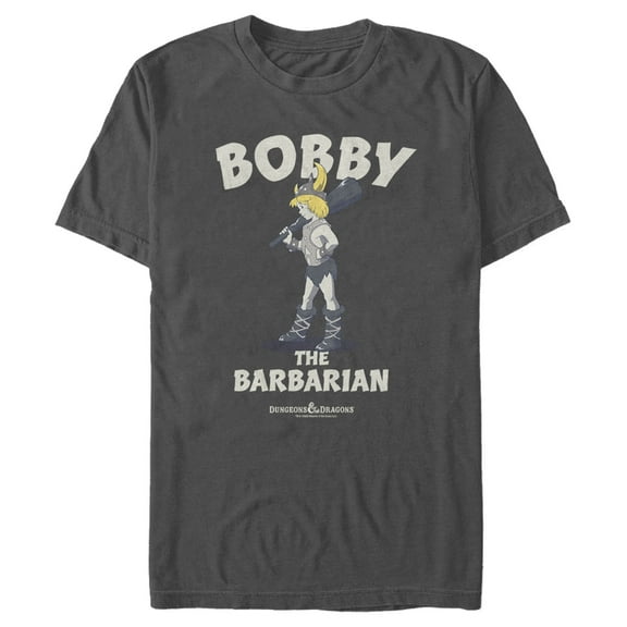 Men's Dungeons & Dragons Bobby the Barbarian Pose Cartoon Graphic Tee Charcoal Large