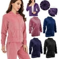 thumbnail image 2 of Velour Tracksuit Women Breathable Flexible Relaxing Outfits Long Sleeve Zipper Crop Top Home Running Jogging Gym Exercise Yoga Fitness Sports, 2 of 8