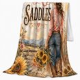 thumbnail image 2 of Sunflower Cowgirl Nostalgic Watercolor Western Ranch Scene, Peaceful Mountain Lake Scene, Warm Flannel Blanket for Cabin and Lodge, Outdoor Lovers Thanksgiving Gift, Artistic Home Decor, 2 of 9
