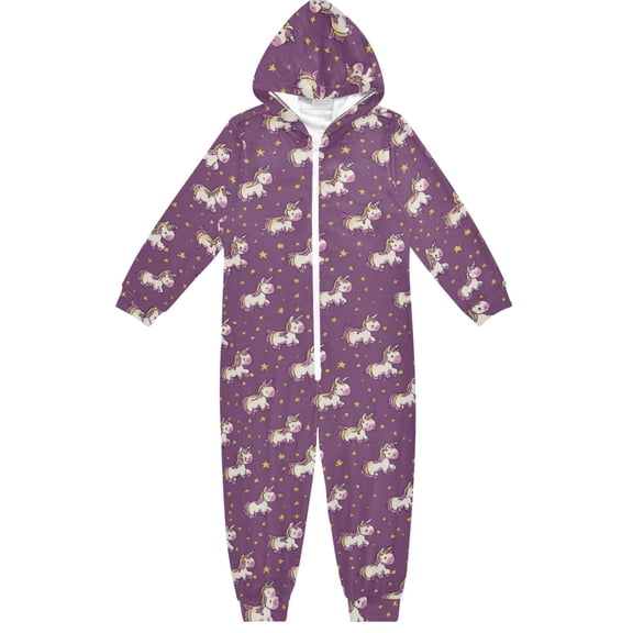 Soft Big Kids Onesie Pajamas Cozy Loose-Fit Jumpsuits for kids with Pockets for Christmas Lounge & Play Cartoon Unicorns and Stars