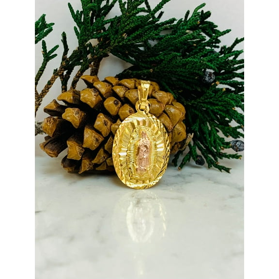 Diamond Cut Virgen de Guadalupe Pendant Medalla 22x14mm / Dije de la Virgencita / Regalos Navidad