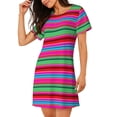 thumbnail image 2 of Balery Colorful Mexican Stripes Camisón de manga corta con cuello redondo para mujer, cómodo y elegante., 2 of 6