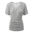 thumbnail image 1 of JIUIKE Womens T Shirts Short Sleeve Loose Fitted Blouses Warp V Neck Low Cut Top Solid Ruched Going out Tops, 1 of 6