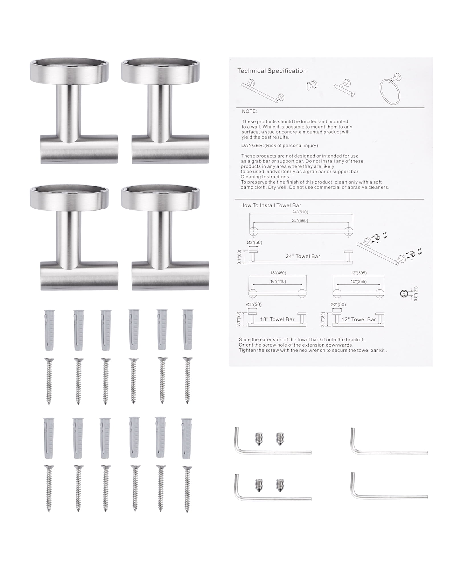 Wowow J-Hook Wall Mounted Bathroom Brushed Nickel Robe/Towel Hook in Stainless Steel (4-Pack)