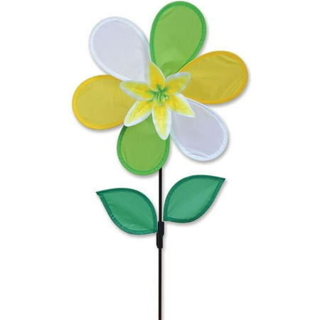 Premier Kite Triple Spinner - Premier Flower Spinner - Yellow Lily, Colorful Garden Yard Outdoor Decor, 12 inches