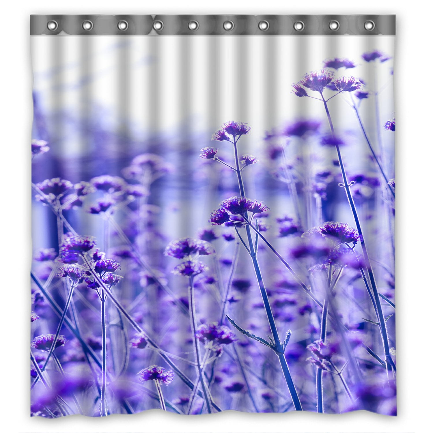 PHFZK Tree of Life Shower Curtain, Purple Lavender Flowers Field