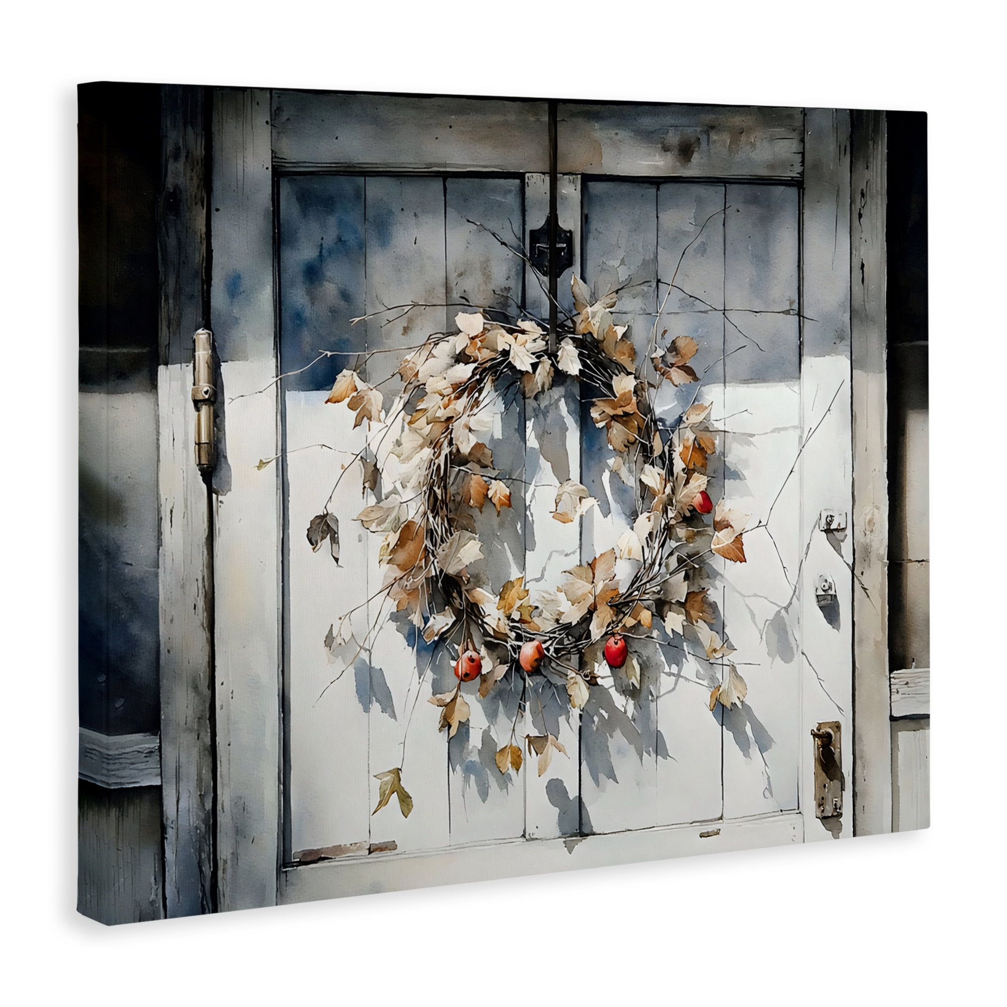 Stupell Industries Rustic Wreath on White Door Canvas Wall Art, design by Franklyn Gregory