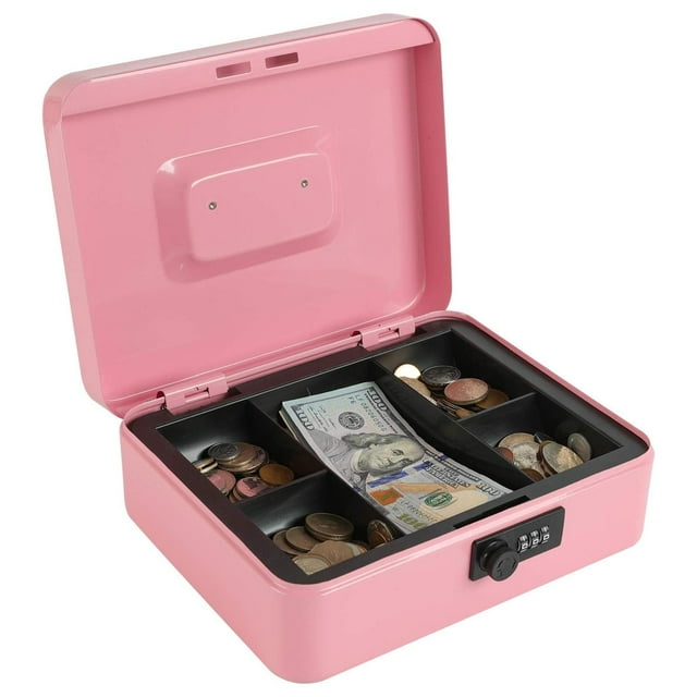 Caja Fuerte de Acero Xydled Rosa con Cerradura de Combinación y Bandeja Extraíble para Monedas