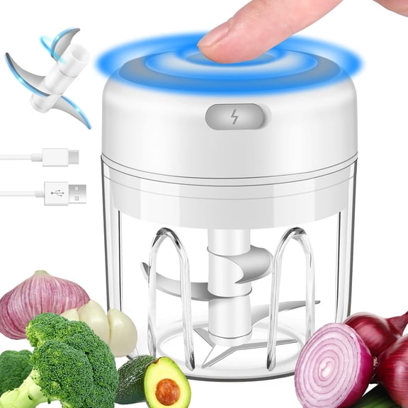 CURYMAY Electric Garlic Chopper,30W Powerful Wireless Food Processor,250Ml Bowl,Sharp 3-Blade Detachable Design,Usb Rechargeable,Chops Garlic,Ginger,Ghili,Veggies and Meat for Meal Prep Camping