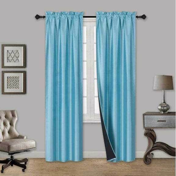 TOM Set of 2 Panels 100% Blackout Window Curtain Drapes Rod Pocket 84" Long Turquoise Color Full Room Darkening for bedroom home décor