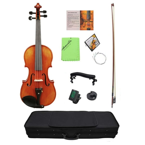 4/4 Acoustic Violin Fiddle Spruce Wood Front Board Maple Backboard for Beginner Student Performer with Violin Case Shoulder Rest Tuner String Mute Cleaning Cloth