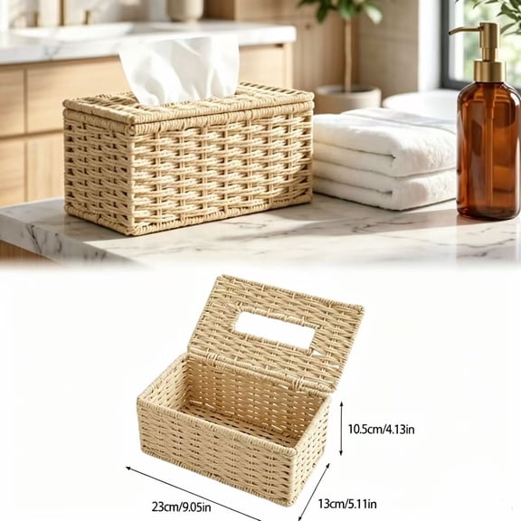 Gaoxin Rectangular Woven Tissue Box Cover, Decorative for Bathroom and Home Office, 9.05x5.11x4.13in