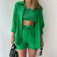 thumbnail image 2 of Two-Piece Crepe Shirt with Lapels - Long Sleeve Top and High Waist Drawstring Shorts, 2 of 2