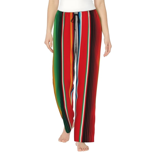 Fotbe Mexican Serape Blanket Stripes Pantalones de Pijama para Mujer, Pantalones de Dormir, Pantalones Pj con Cordón y Bolsillos-Small