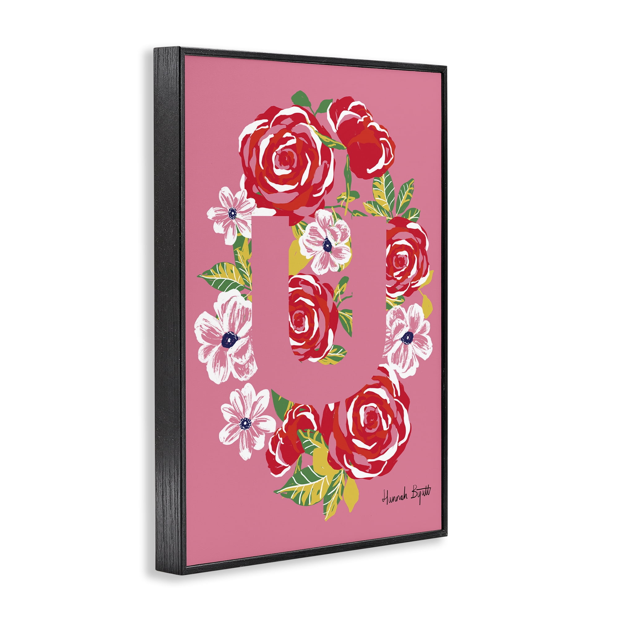 Stupell Industries Floral Bloom Letter U Botanical & Floral Painting Black Framed Art Print Wall Art, 12 x 18