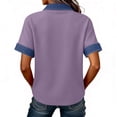 thumbnail image 4 of Womens Denim Patchwork Office Shirts Collared Buttons Decor Summer Tops Splicing V Neck Casual T-Shirt Light Purple M, 4 of 5