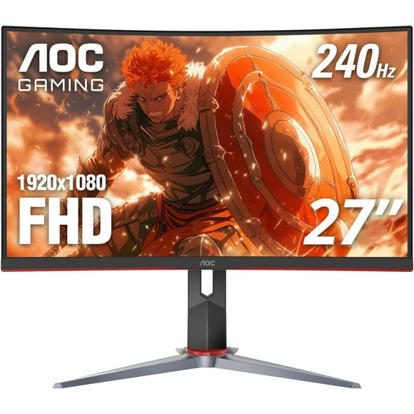 27-Inch Curved Frameless Ultra-Fast Gaming Monitor - FHD 1080P, 0.5ms Response Time, 240Hz, FreeSync, HDMI/DP/VGA , Adjustable, Black