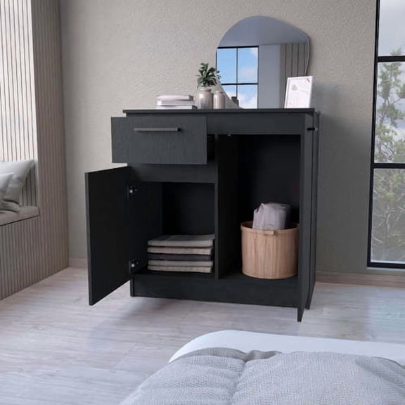Dtwnek 1 Drawer Dresser Cabinet with 2 Door, Black