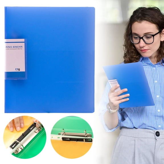 A5 2 Ring Binder Folder, Transparent PP Plastic Document Organizer with Large Capacity, Refillable Paper File Holder for Notes, Office Documents & Planner Storage, Blue, 1 Count