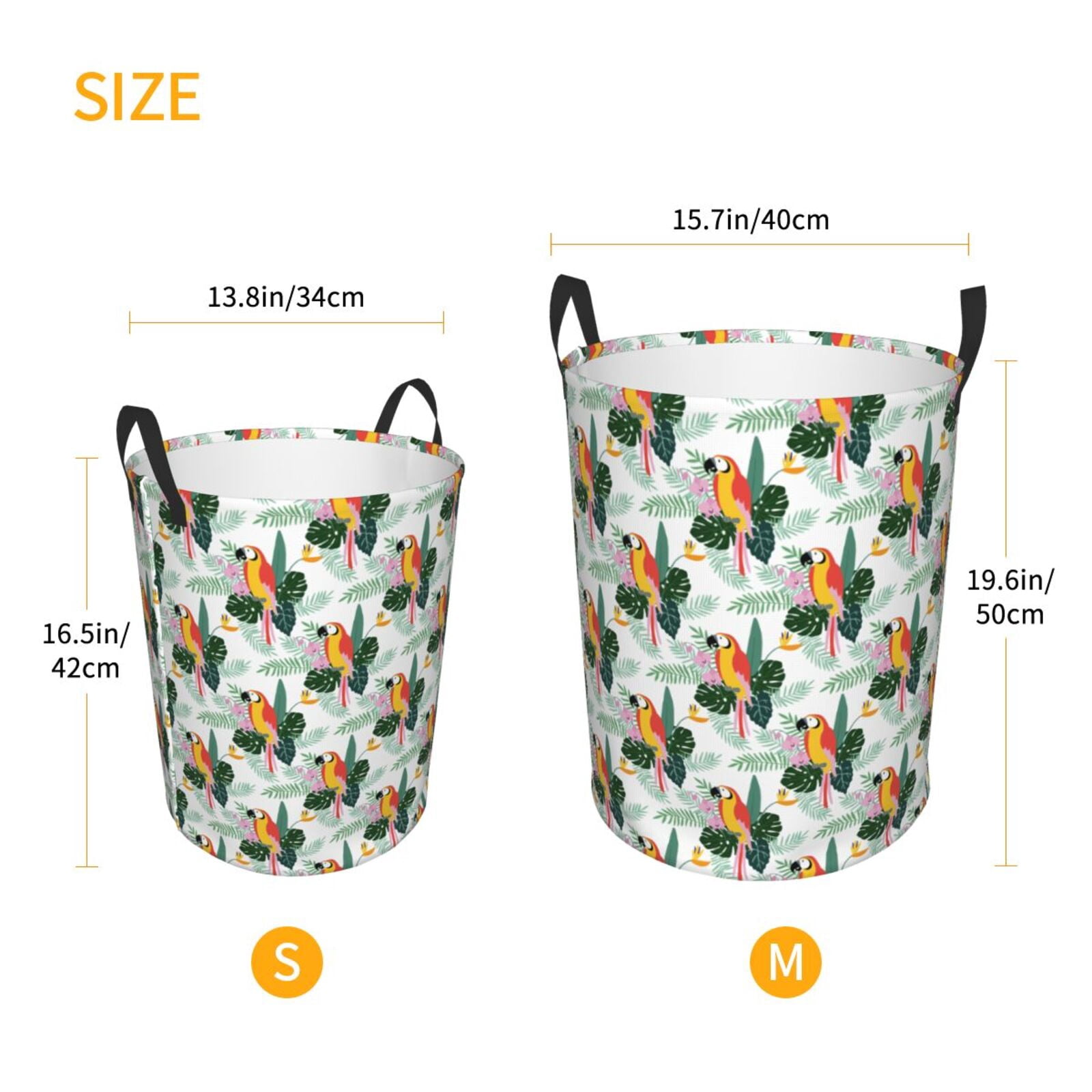 Large Laundry Basket with Handles - Colorful Parrot Flower Palm Leaf Kids Baby Dirty Clothes Laundry Hamper for Bedroom Aesthetic