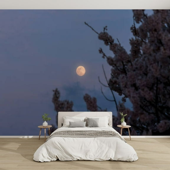 Modern Wallpaper Murals 3D Cherry Blossoms Peel and Stick Removable Self-Adhesive PVC Wall Stickers for Nursery Kids Bedroom TV Wall Decor