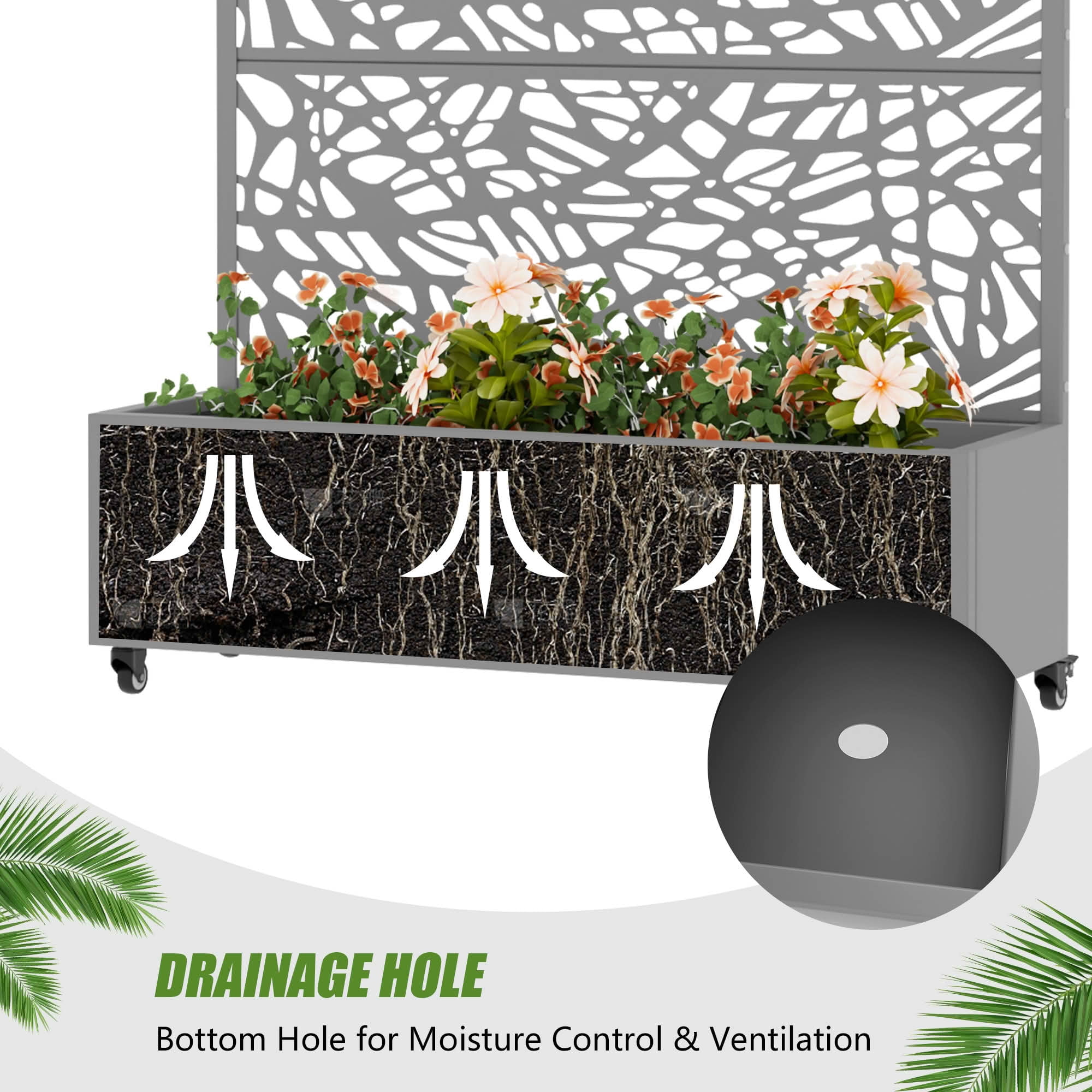 MAYEERTY 47X47" Metal Outdoor Gray Privacy Screen with Planter Box for Backyard & Garden, 2 Piece Set