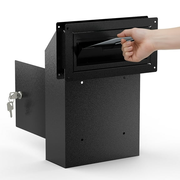 POCHAR Door Drop Box for Mail, Rent, Deposit, and Night Key - Through The Door Locking Steel Mailbox with Rear Access (Black)
