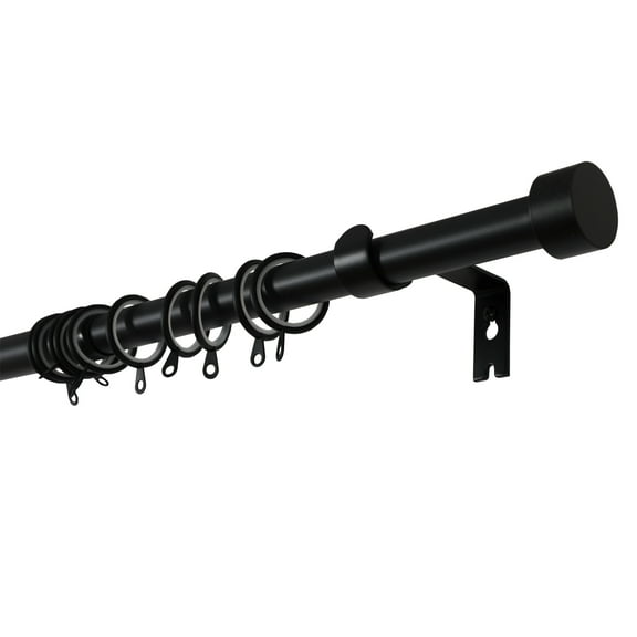 TWOPAGE Jaylon Adjustable Black Curtain Rod for 28-76 Windows, Heavy-duty carbon steel curtain rod with curtain rings