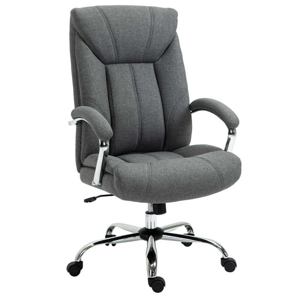 Vinsetto Chaise de bureau pivotante pour la maison, Chaise d'ordinateur ergonomique en tissu de lin, avec accoudoir, hauteur réglable, gris