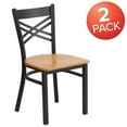 thumbnail image 3 of Flash Furniture 2 Pack HERCULES Series Black ''X'' Back Metal Restaurant Chair - Natural Wood Seat, 3 of 8