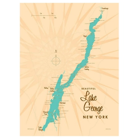 Lake George New York Map Vintage-Style Art Print by Lakebound (9