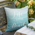 thumbnail image 3 of Throw Pillow Covers, Teal Blue Summer Beach Decorative Throw Pillow Covers 18x18 Inch, Coastal Vacation Blue Wooden Square Linen Pillow Cases for Couch/Living Room/Sofa, 3 of 9