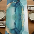 thumbnail image 5 of Teal Blue Marble Table Runner, Modern Abstract Texture Art Ombre Washable Cotton Linen Table Runners 60 Inches Long, Dresser Scarf Runner for Coffee/TV Stands/Kitchen/Cabinets 13''x60'', 5 of 9