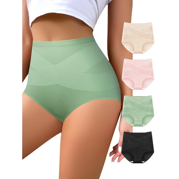 Ropa interior QUASTI para mujer, cintura alta, control de barriga, algodón