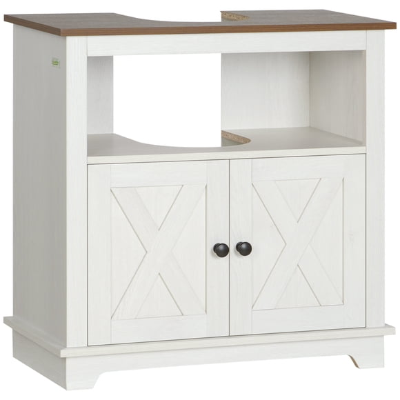 kleankin Farmhouse Bathroom Vanity Cabinet, Pedestal Sink Storage Cabinet