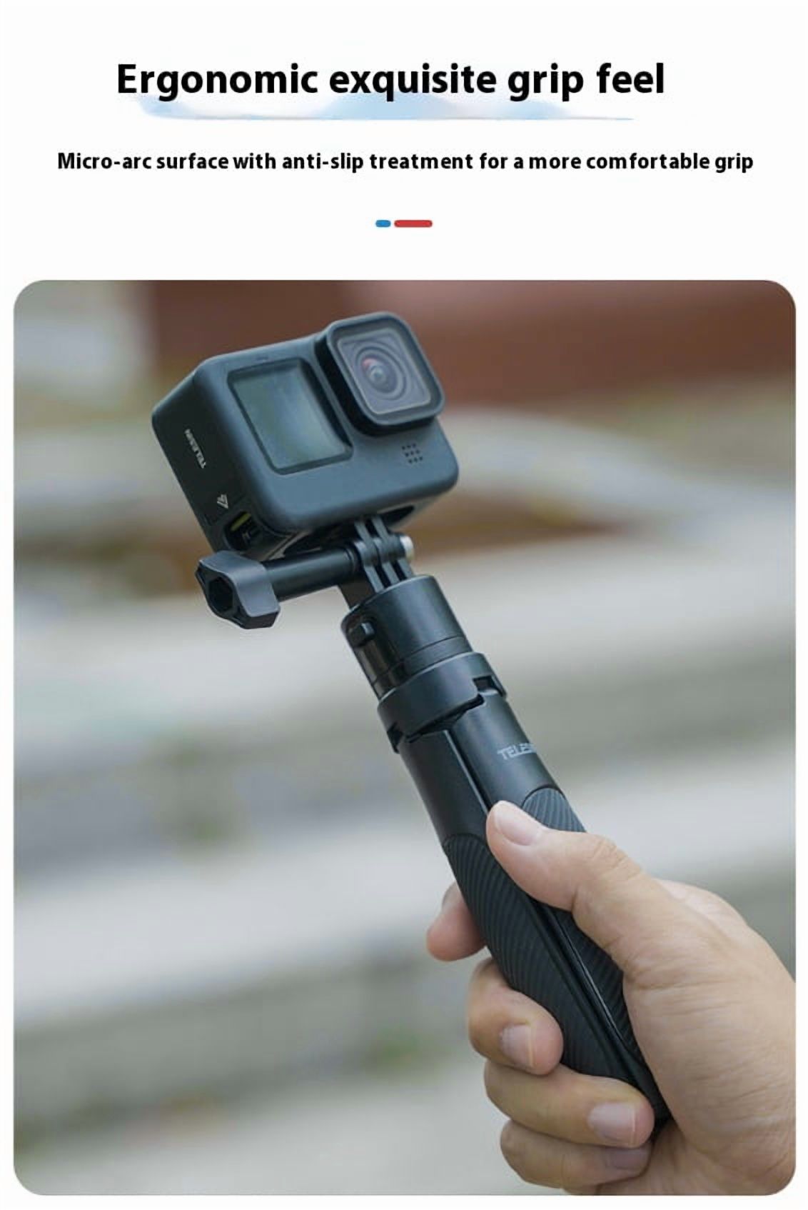 All-in-One Camera Tripod Grip - Bigcan Mini Selfie Stick Tripod for GoPro Hero 13/12/11/10, Action 4/3, Ace Pro, Adjustable Aluminum Extension Pole for Vlog Travel Desk Shooting