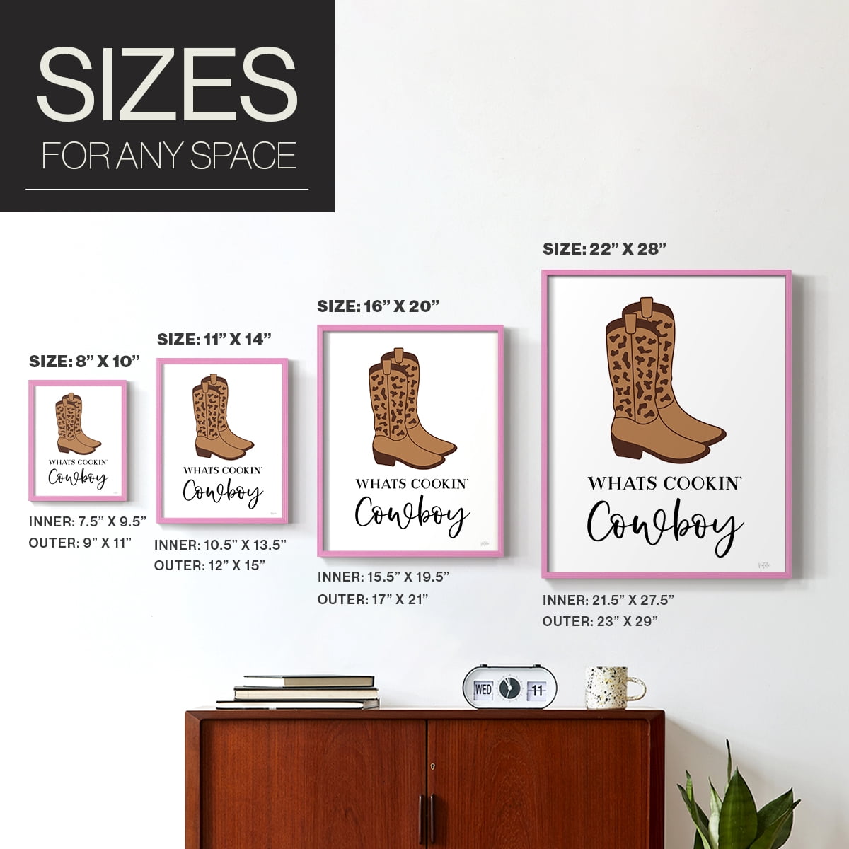 What's Cookin' Cowboy Framed Print in Pink Solid Wood 8 x 10 Framed Print