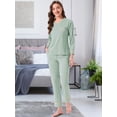 thumbnail image 3 of DARING DIVA Women's Cotton Ribbed Pullover V-neck Tops with Bottoms Pajama Sets L Green, 3 of 7