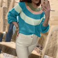 thumbnail image 2 of Vedolay Womens Sweaters Womens 2023 Fall Fashion Long Sleeve Sweater Ruffle Slim Fit Pullover Top,Light Blue XL, 2 of 4
