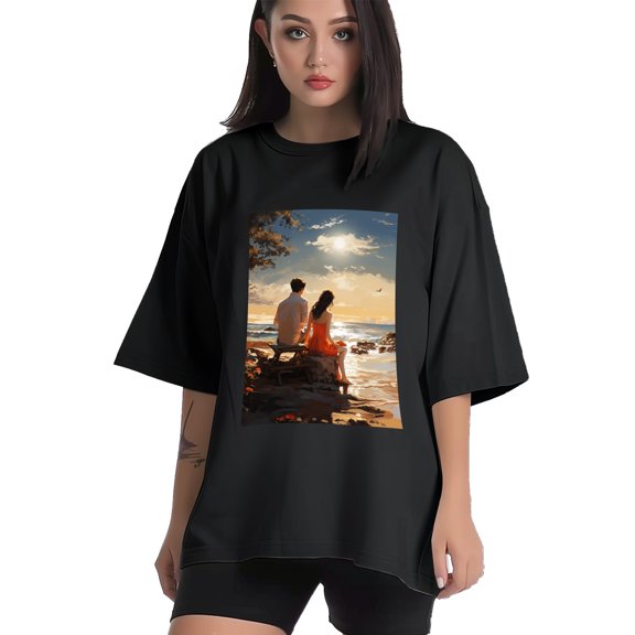 Plus Size Shirt for Women Black Tops for Women Short Sleeves Shirt for Women Seaside (73) T Shirt Crewneck Shirt for Women XS