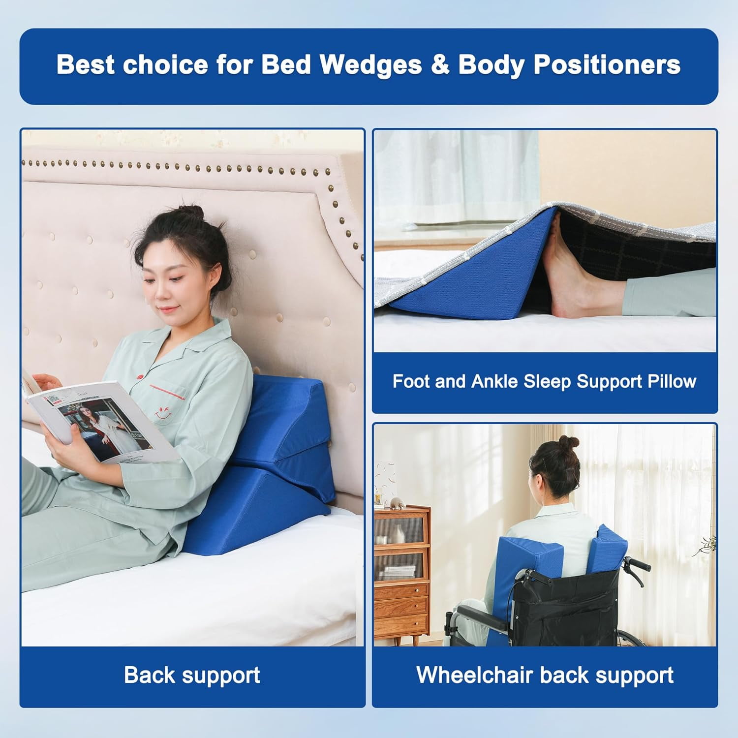 Bed Wedges & Body Positioners (3 in 1), 40 Degree Wedges for Bed Positioning,Positioning Pillows for Elderly, Wedge Pillow for Bed Sores, Side Sleeping, After Surgery, Knees Elevated,Back Pain