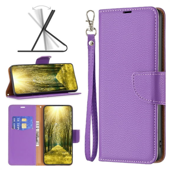 Allytechgroup Flip Wallet Phone Case for iPhone 16 Plus with Lanyard, RFID Blocking PU Leather Case with Kickstand Credit Card Slot Full Body Protective for iPhone 16 Plus, Violet