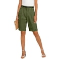 thumbnail image 6 of Dwellite Linen Short for Women Summer Bermuda Shorts with Pockets Dressy Casual Button Wide Leg Beach Short Army Green 2XL, 6 of 7