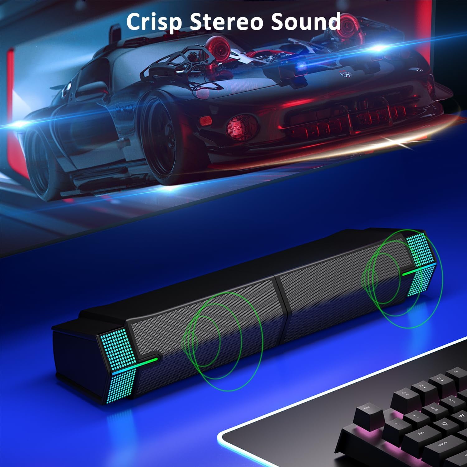 M20 Bluetooth Computer Speakers for PC Desktop Monitor, Gaming PC Sound Bar - Wired USB-Powered, Superb Stereo Sound, with Gradient RGB Lighting - Combine/Separate to Customize Your Desk